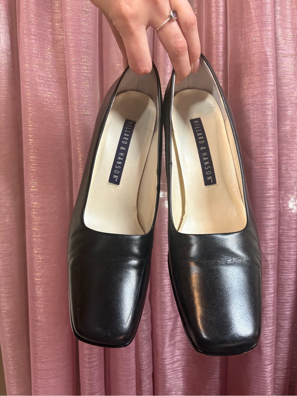 Vintage 90s Black Leather Chunky Heel Pumps - Picture 4 of 7